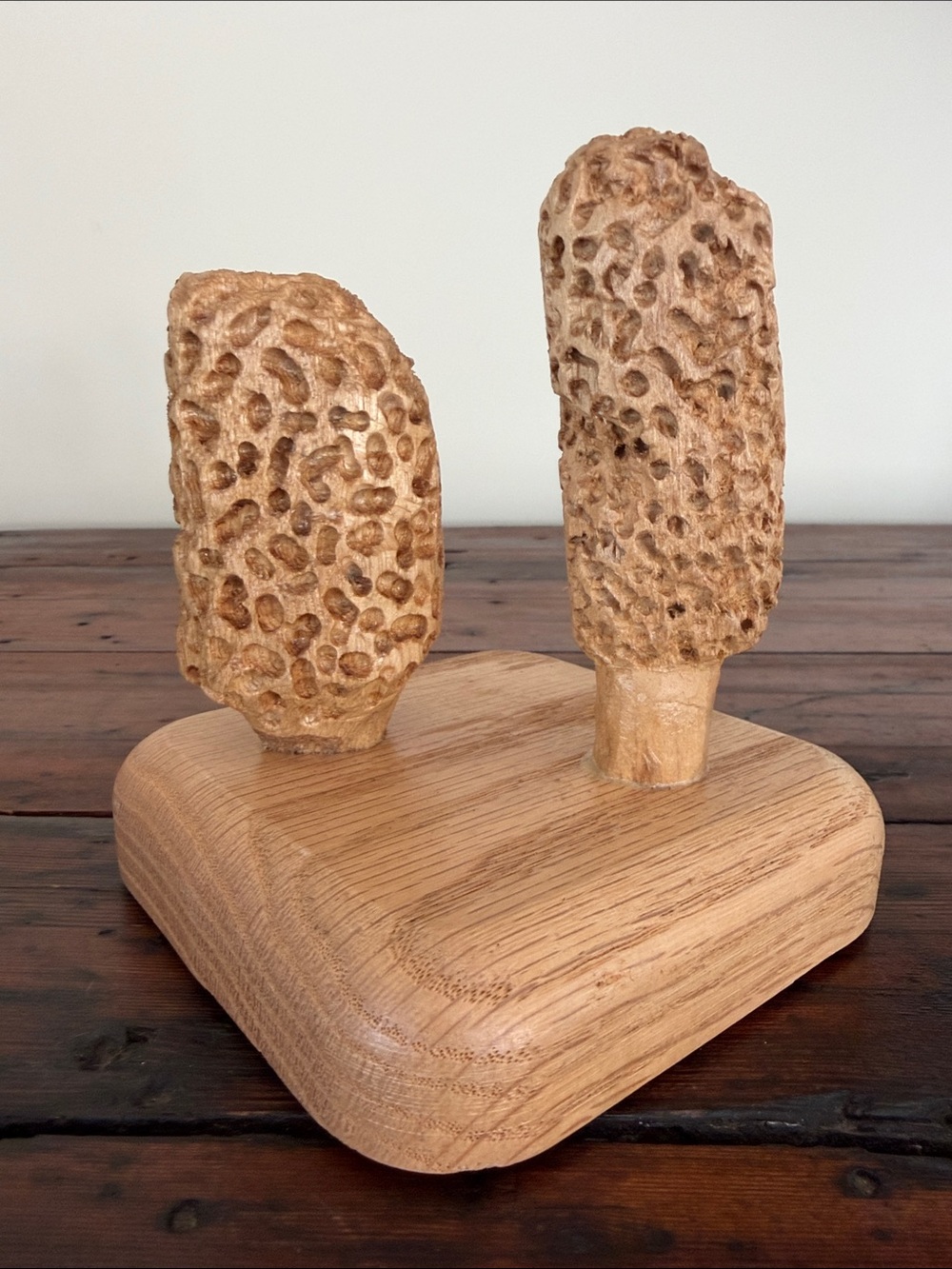 Handmade Morel Mushroom Carved Natural Wood Table Sculpture